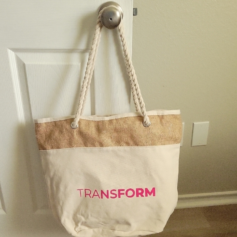 Chic Tan and Cream Canvas Tote with Rope Handles
